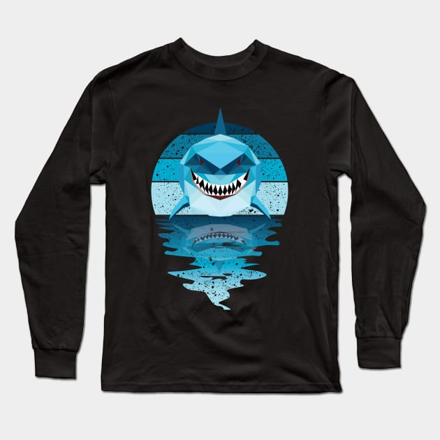 Vintage shark reflected on lights of moon Long Sleeve T-Shirt by mutarek